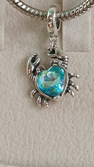 Charm Cangrejo Corazón Azul Plata