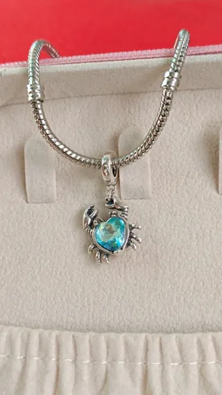 Charm Cangrejo Corazón Azul Plata