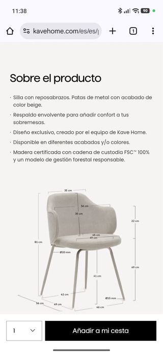 2 Sillas Kave Home en gris , el precio por unidad