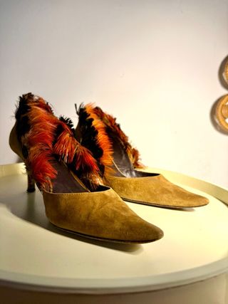 Zapatos vintage tacón plumas T.38