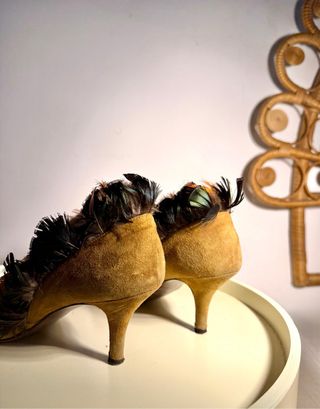 Zapatos vintage tacón plumas T.38