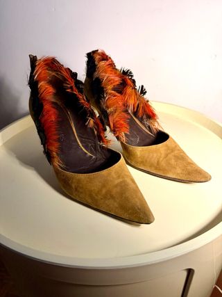 Zapatos vintage tacón plumas T.38