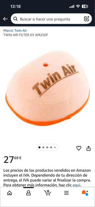 Filtro Aire Twin Air Yamaha WR 250/450 Nuevo