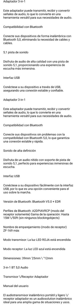 Transmisor Receptor Audio Bluetooth ZF-169 Plus