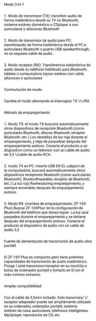 Transmisor Receptor Audio Bluetooth ZF-169 Plus