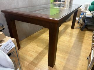 Mesa comedor madera maciza con cristal 200x100
