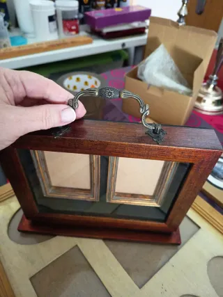 Portafotos doble vintage madera