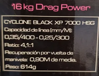 Carrete Cinnetic Cyclone Black XP 7000 HSG. NUEVO.