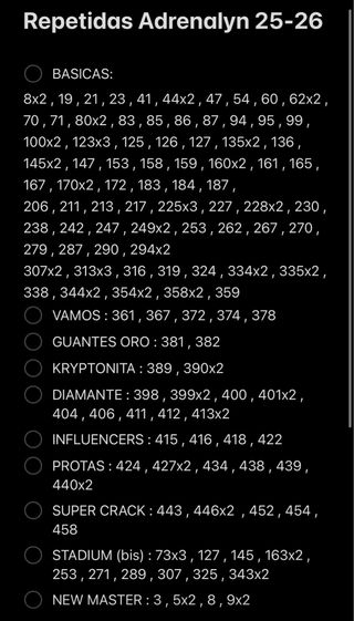 Cromos ADRENALYN XL 25 26