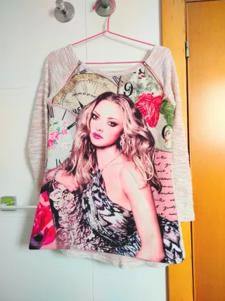 Camiseta Manga Larga Estampada Talla S