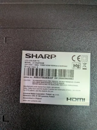 Sche alimentazione Sharp LC-55UI7552E PW.188W2.711