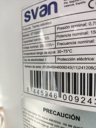 Svan Termo Eléctrico Vertical 92L
