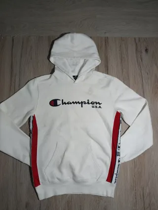 Sudadera Champion Blanca con Detalles Rojos M