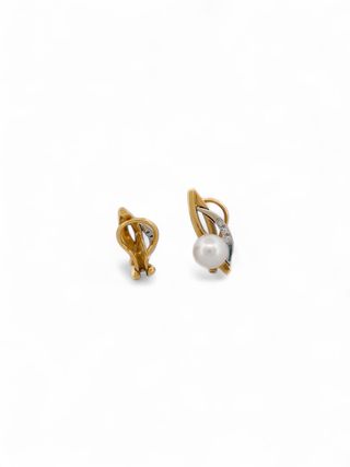 Pendientes Oro 18kt Diamantes y Perla