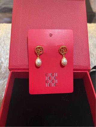 Pendientes Carolina Herrera Perla Blanca Dorados