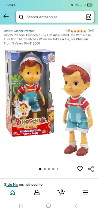 Pinóquio Articulado 32cm - Nariz que Cresce