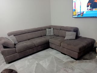 Divano angolare in tessuto marrone/grigio