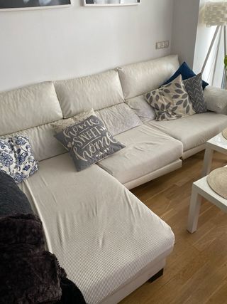 Sofá modular tela azul y blanco