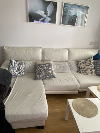 Sofá modular tela azul y blanco