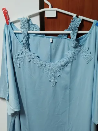 Blusa mujer encaje azul talla 6xl