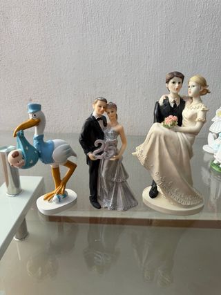 Figuras cerámica boda plata y blanco