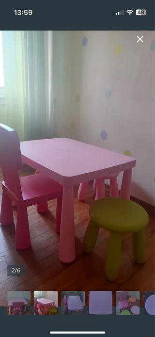 Mesa, 2 sillas y 2 taburetes Mamut Ikea