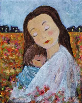 Retrato Madre hijo pintura original