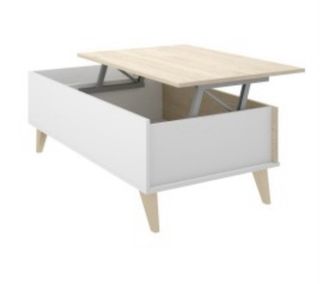 Mesa centro elevable madera y blanco