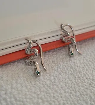 Pendientes Serpiente Plata Ley Circonitas Verdes