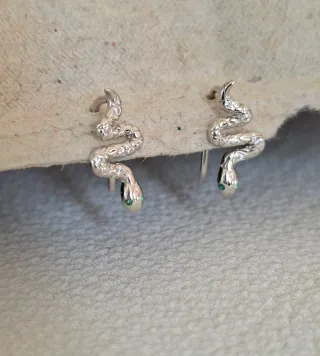 Pendientes Serpiente Plata Ley Circonitas Verdes