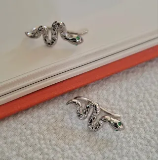 Pendientes Serpiente Plata Ley Circonitas Verdes
