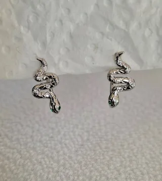 Pendientes Serpiente Plata Ley Circonitas Verdes