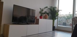 Mueble TV y estantería madera y blanco