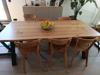 Mesa de comedor de roble macizo con 6 sillas