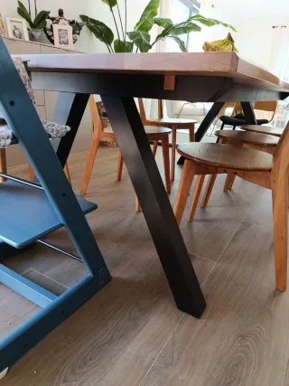 Mesa de comedor de roble macizo con 6 sillas