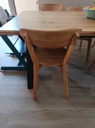 Mesa de comedor de roble macizo con 6 sillas