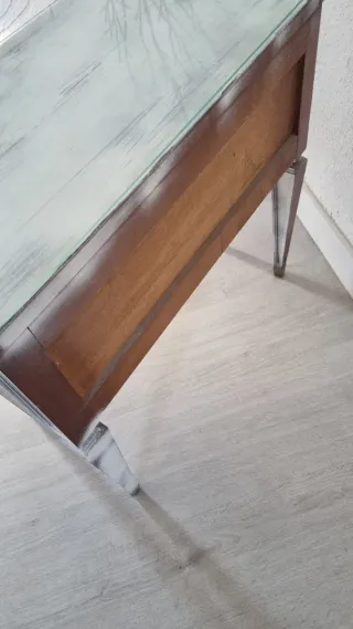 Consola blanca con cristal - mueble recibidor