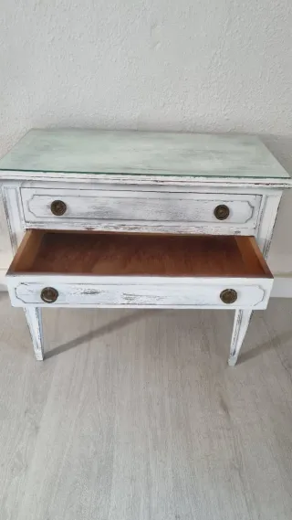 Consola blanca con cristal - mueble recibidor