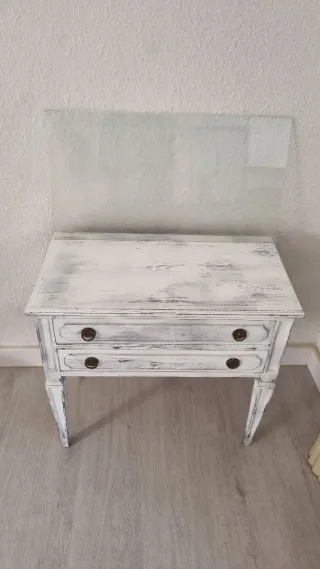 Consola blanca con cristal - mueble recibidor