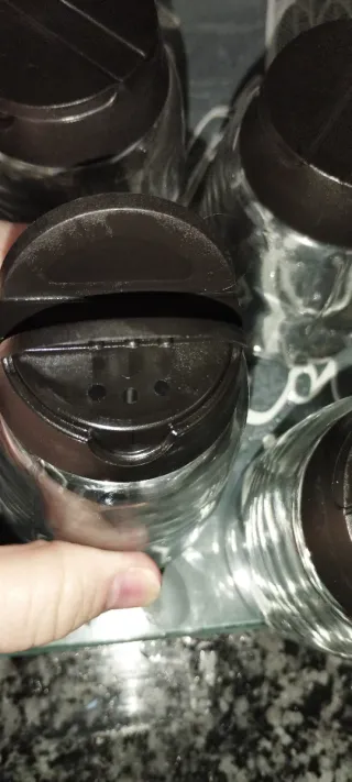 Conjunto 4 especieros cristal tapa negra