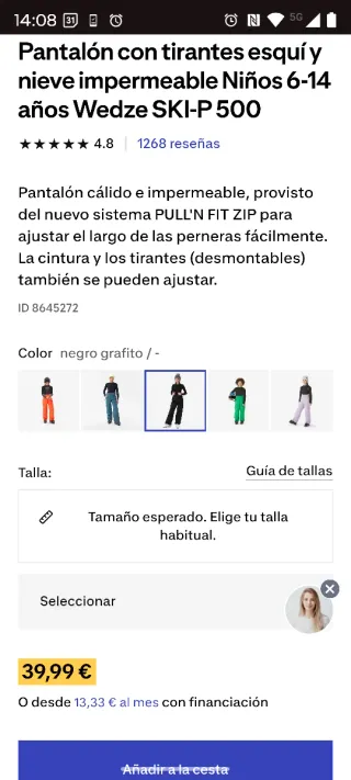 Pantalón nieve esquí niñ@ 11-12 años con tirantes