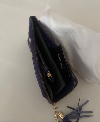 Cartera monedero azul con detalle dorado