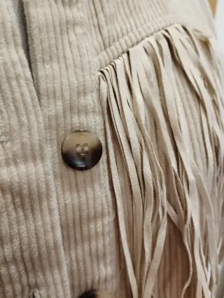 Chaqueta pana mujer flecos beige