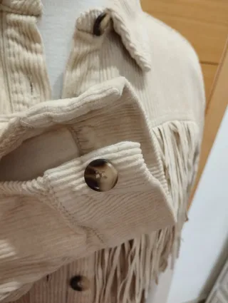Chaqueta pana mujer flecos beige