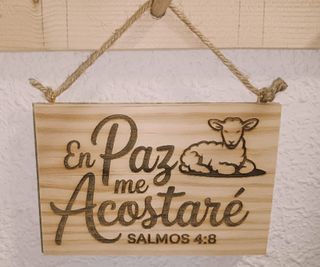 RETABLO DE MADERA DE MOTIVO BIBLICO SALMO 4:8