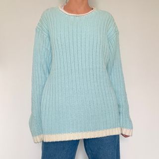 Maglione coste cotone azzurro e bianco