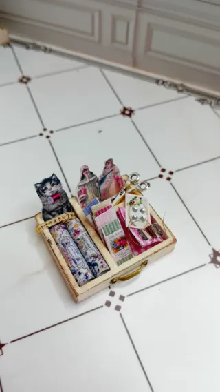 Casa delle bambole cassetto con accessori cucito