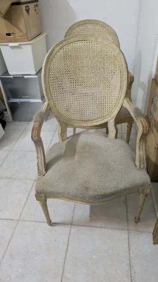 Sillas estilo Luis XVI ratán y madera