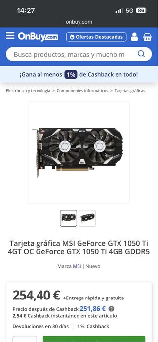 Tarjeta Gráfica MSI GTX 1050 Ti