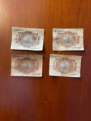 4 Billetes 1 Peseta Banco de España